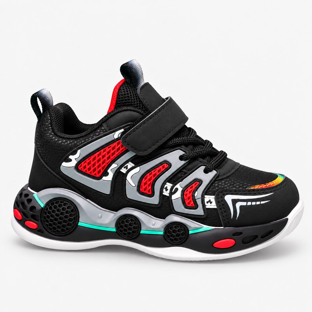 Kids Sneakers – Premium Black & Red Performance Shoes with Luxury Comfort & Signature Sport Design