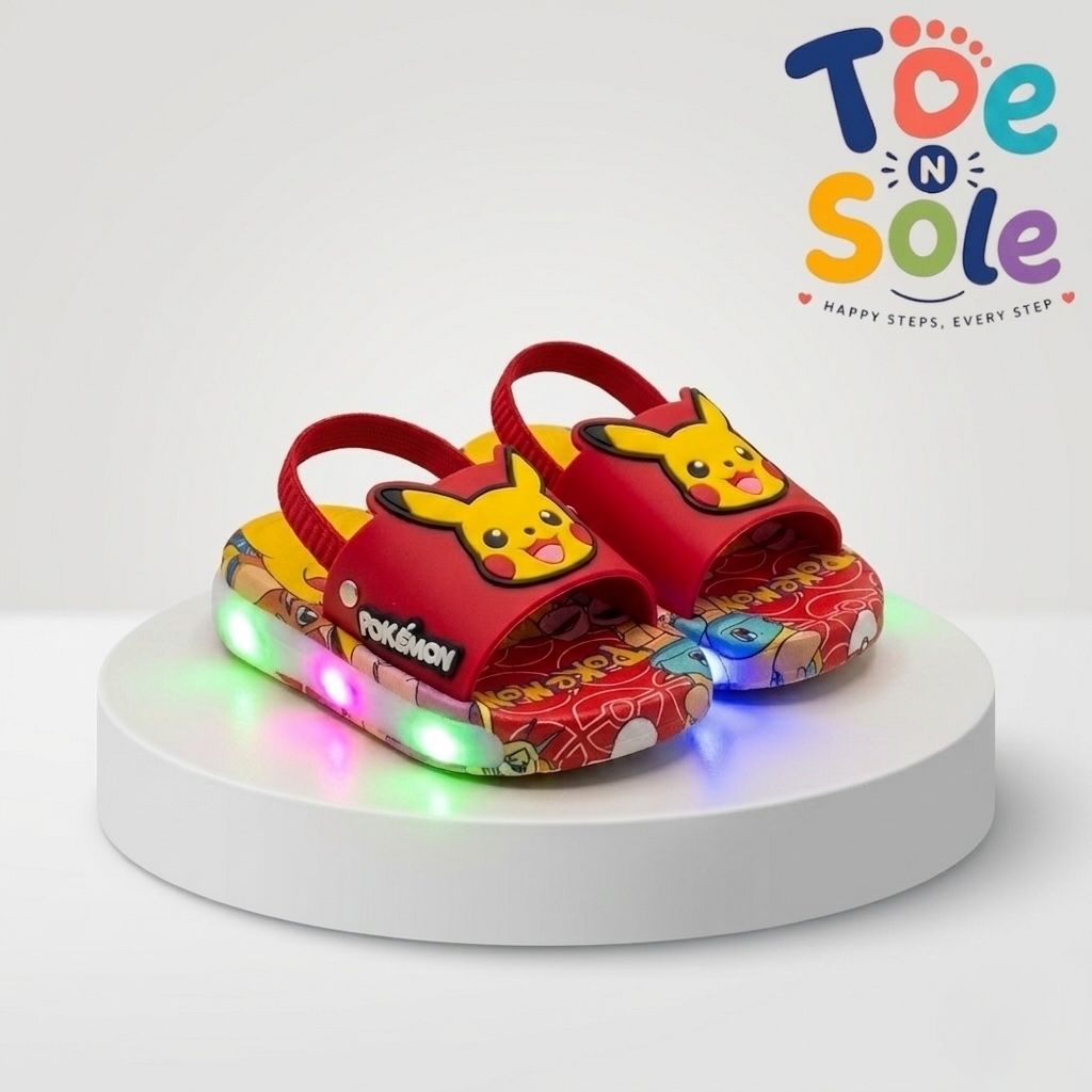 Kids Pokémon LED Light-Up Slides – Cartoon Pikachu Summer Slippers for Boys & Girls