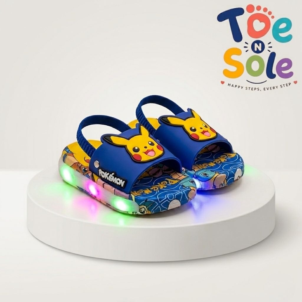 Kids Pokémon LED Light-Up Slides – Cartoon Pikachu Summer Slippers for Boys & Girls