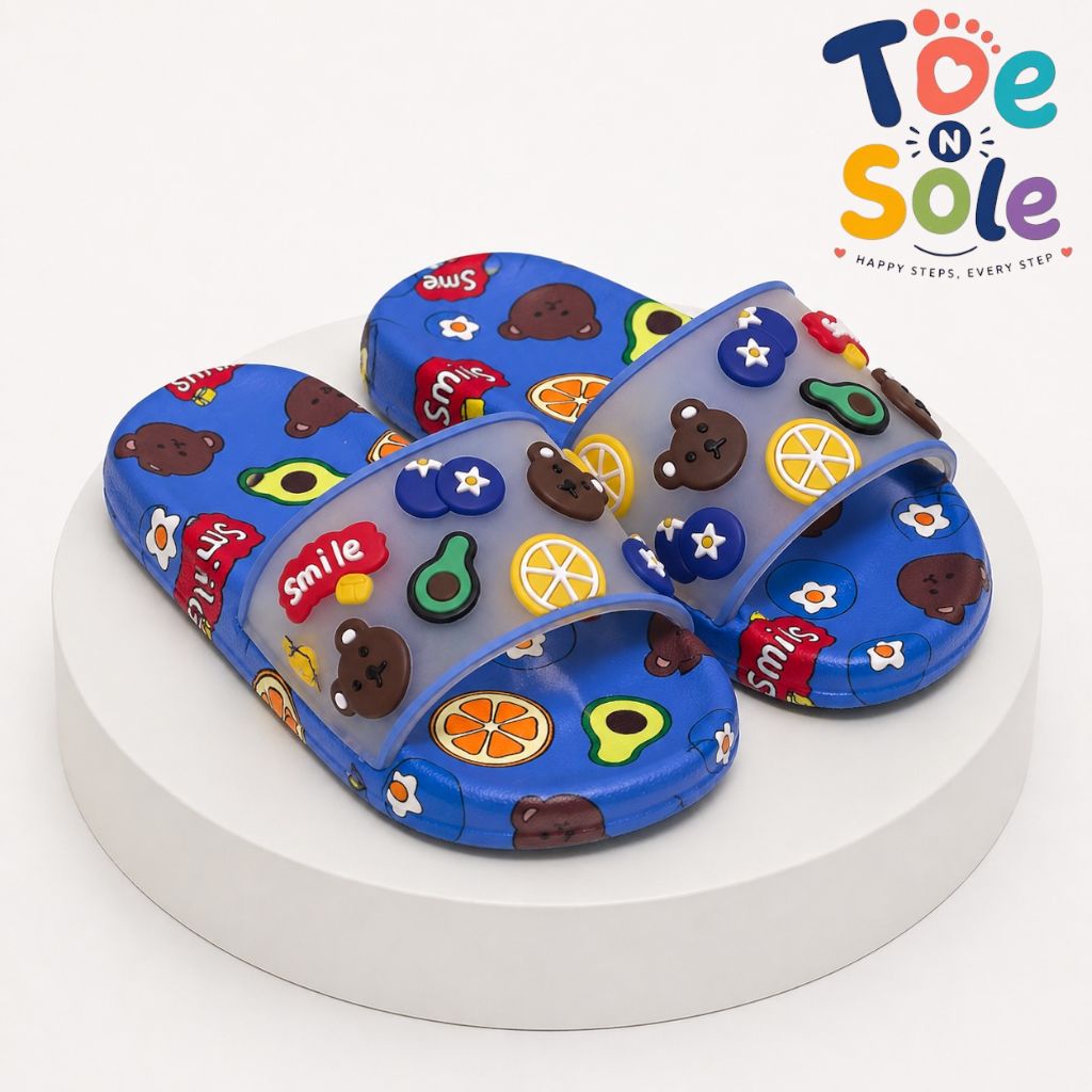 Kids Cartoon Bear Printed Slides – Soft Comfort Summer Slippers for Boys & Girls