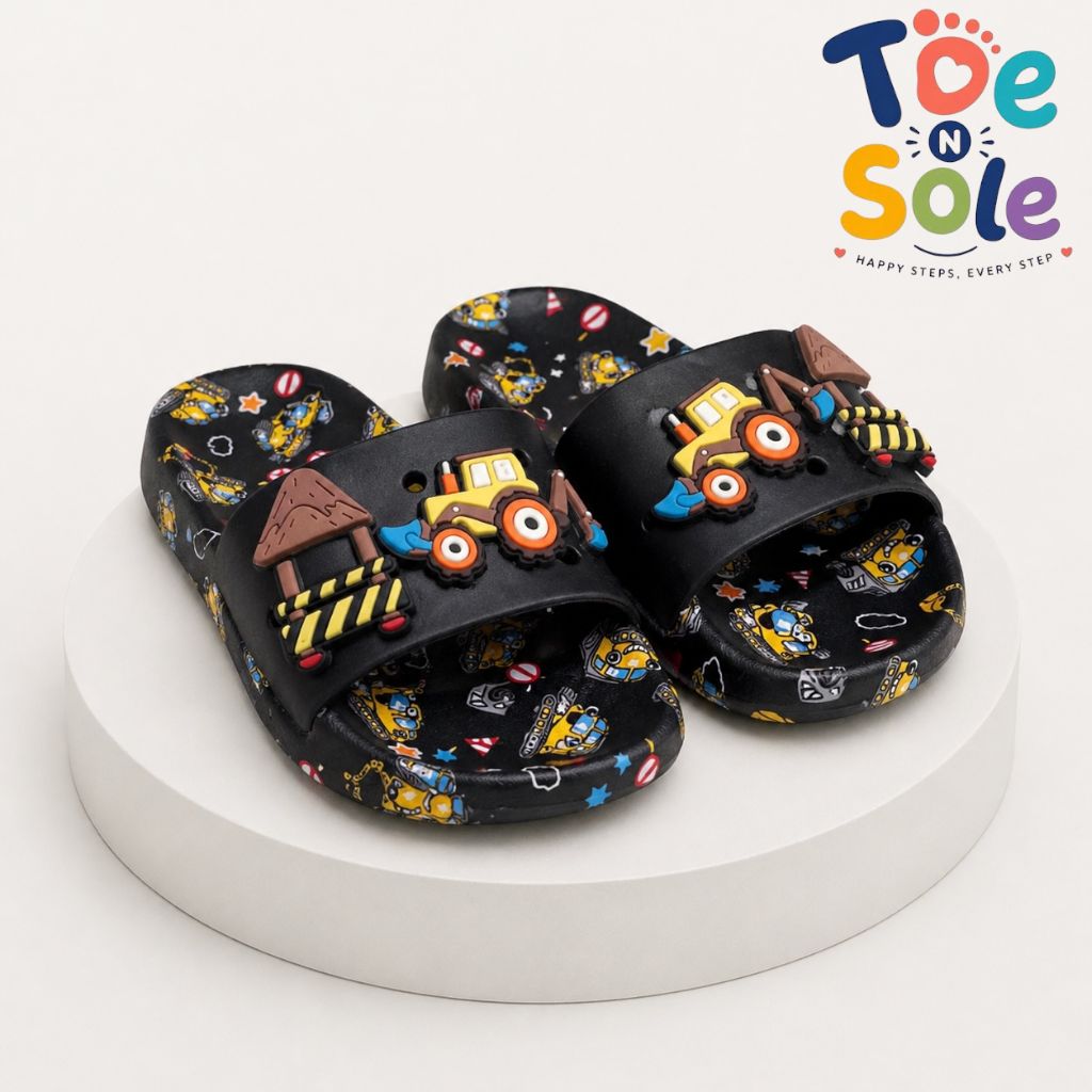 Kids Construction Vehicle Cartoon Slides – Soft Comfort Summer Slippers for Boys