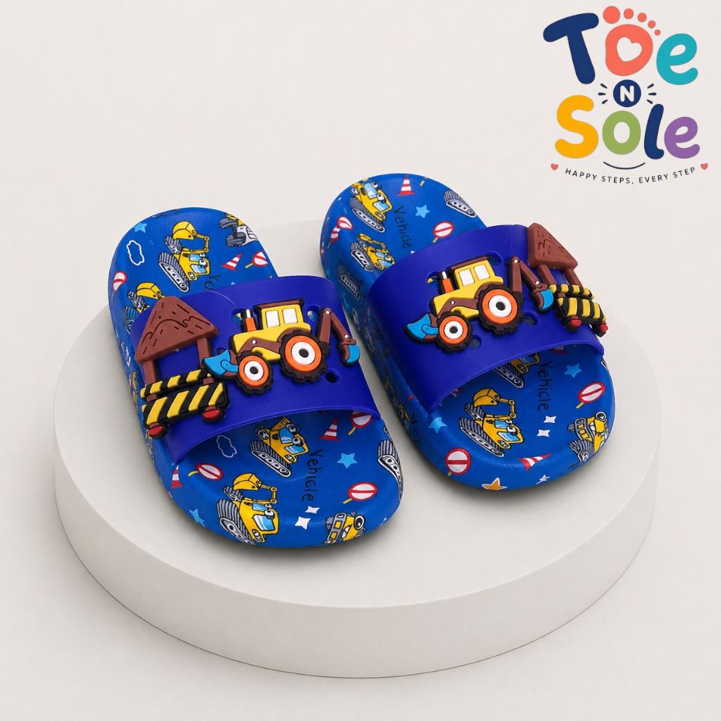 Kids Construction Vehicle Cartoon Slides – Soft Comfort Summer Slippers for Boys
