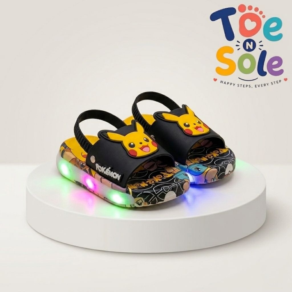 Kids Pokémon LED Light-Up Slides – Cartoon Pikachu Summer Slippers for Boys & Girls