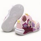 Girls Kids Casual Sports Sneakers – Pink & White Lightweight Fashion Sneakers with Adjustable Strap, Cute Cartoon Star Design, Comfortable Everyday Walking & Play Shoes