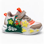 Kids Casual Sports Sneakers – beige and green Lightweight Fashion Sneakers with Adjustable Strap, Cute Cartoon Star Design, Comfortable Everyday Walking & Play Shoes