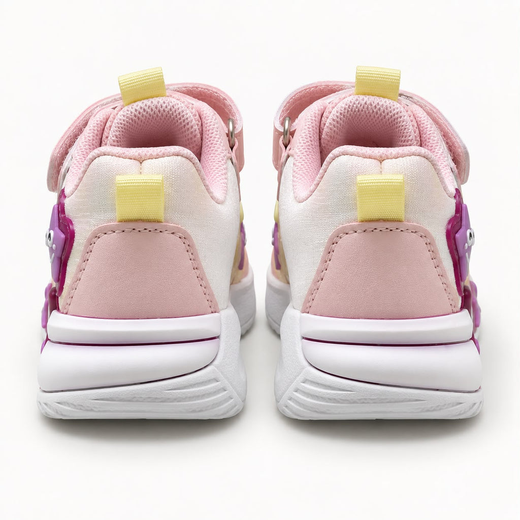 Girls Kids Casual Sports Sneakers – Pink & White Lightweight Fashion Sneakers with Adjustable Strap, Cute Cartoon Star Design, Comfortable Everyday Walking & Play Shoes