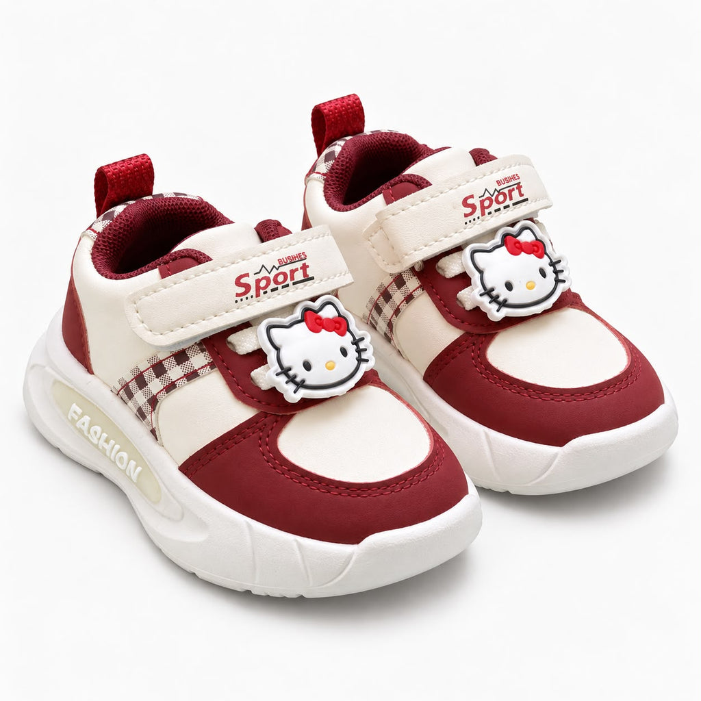 Royal Blossom Tricolor Girls’ Casual Sneakers – Maroon, Pink & Purple
