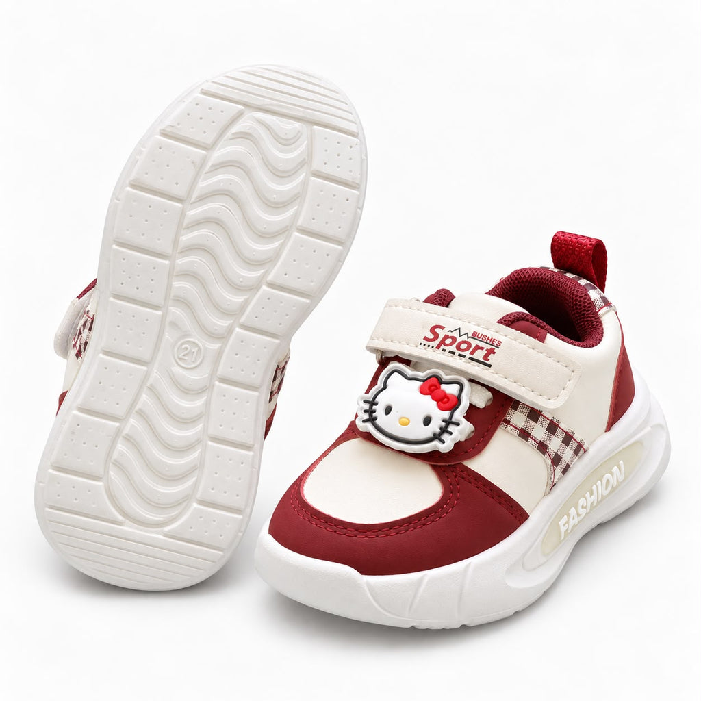Royal Blossom Tricolor Girls’ Casual Sneakers – Maroon, Pink & Purple